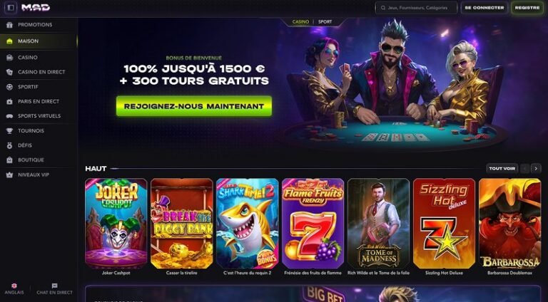 Mad Casino France : bonus, tours gratuits et slots en direct